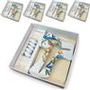 Regalami.Shop Set 4 Croci Tau in Marmo di Carrara cm 14 con fregi a Rilievo e Stampa Completo di Scatola, bigliettino e portaconfetti in Pet Trasparente. Bomboniera Made in Italy. (4, Croce)
