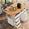 NADEUSAK Isola da cucina, 90 x 120 cm, mobile da cucina, carrello da cucina allungabile con ruote e piano di lavoro, carrello da portata con portaspezie e 8 cassetti, bianco