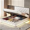 LLODERY Letto matrimoniale 140 x 200 cm, letto imbottito con luci a LED e testiera, struttura letto con contenitore e rete a doghe, letto idraulico Beige