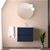 Inbagno Mobile bagno sospeso 70 cm blu satinato con lavabo e specchio tondo 70 cm, 2 cassetti con chiusura soft-close, GAYA