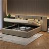 Wyibwy letto imbottito 180 x 200 cm,letto contenitore matrimoniale con connessione USB e illuminazione LED, con lampada da comodino e vano contenitore, tessuto in velluto, senza materasso,grigio