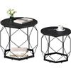 WOLTU Set di 2 Tavolini da Salotto Rotondi, Tavolini Contenitori in Legno e Metallo, Tavoli Caffè con Piano Rimovibile, per Soggiorno, Camera da Letto, Legno Nero, BTS05szdc