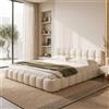 BRILVERDE Letto Basso Imbottito 140x200, Letto Tatami con testiera, Struttura Letto con Rete a doghe, Letto per Ragazzi, in Lino, Senza Materasso (Beige, 140 x 200 cm)