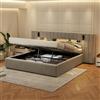 HOXINBLY Letto Matrimoniale con Contenitore 180x200 cm, Letto una piazza e mezza con LED e USB, Letto con rete a doghe testiera, letto idraulico per moderni, Struttura Letto Matrimoniale in velluto Grigio