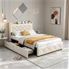 BIYFSDS Letto contenitore 90x200cm con LED e USB e TypeC funzione di ricarica, letto imbottito con 2 cassetti, telaio letto 90x200 con rete a doghe, letto singolo 1 posto 90x200cm (Beige, 90x200cm)