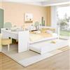 KecDuey Letto in legno 140 x 200 cm, piano con scrivania, letto matrimoniale con letto arrotolabile, 90 x 190 cm, senza materasso, telaio con ripiani, pino+truciolato (bianco)