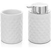 Inbagno Set Accessori Bagno 2 Pezzi, Dispenser Sapone e portaspazzolini, in Ceramica Colore Bianco, Linea Cristal
