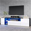 Worletty Mobile TV, TV Board,TV Board,LED lucido, supporto TV con 2 cassetti e 2 armadi, adatto per TV da 75, giuntura bianca e nera