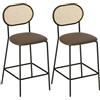 HOMCOM Set di 2 sgabelli da bar Sgabelli da cucina alti con schienale in rattan Seduta in PU Telaio in acciaio e poggiapiedi per sala da pranzo Bancone da pranzo Marrone