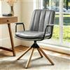 Zouron Sedia direzionale moderna in pelle (360°swivel), sedia ergonomica, sedia per computer, sedia da ufficio per la casa (pelle), gambe in quercia, senza rotelle,Grigio