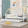 Merax Letto per casa 200 x 90 cm, letto funzionale con protezione anti-caduta e rete a doghe, letto estraibile con ruote inferiori, in legno, per ragazze e ragazzi, bianco e colore naturale