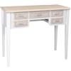 MA MAISON Scrivania Bianca in Legno 90x40x79 cm con 5 Cassetti, Scrittoio Elegante Stile Shabby Charm per Studio, Camera e Cucina