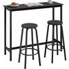 WOLTU Tavolo da Bar con 2 Sgabelli Alti Set, Bar Bancone per Cucina in Acciaio Legno, Tavolo Alto 120x40x100cm, Nero