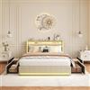 TIMORWTF Struttura Letto 140 x 200 con LED e USB, letto a soppalco 140 x 200 con 4 scatole di stoccaggio e testiera imbottita, letti a castello con sponde, 2 posti per adulti, biancheria da letto