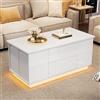 VIEKOS Tavolino 4 in 1 regolabile in altezza, 100 x 50 x 45 cm, con LED, tavolino da caffè con 2 cassetti, tavolo lucido con divano e 2 sgabelli, tavolino con spazio nascosto, portata fino a 50 kg, bianco