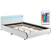 Juskys Letto imbottito Sevilla 140x200 cm con illuminazione LED, rete a doghe e testiera - Legno e pelle sintetica - 16 impostazioni di colore e telecomando - Letto singolo per ragazzi - Bianco