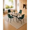 LEWE Tavolo da pranzo in legno chiaro con 4 Verde scuro Sedie in Velluto | Tavolo Rettangolare da 140 x 80 cm, Gambe Sedie e Tavolo in Metallo, Ergonomico, Ideale per Sala da Pranzo Cucina Soggiorno