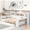 KecDuey - Lettino singolo, letto in legno 90 x 200 cm, con piano d'appoggio e cassettiera, letto con presa elettrica e USB, 2 cassetti, scrivania, senza materasso, in pannello truciolare (Bianco)