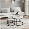 Home Collective Set di 2 tavolini rotondi in legno, tavolo da salotto moderno, set di tavolini 2 in 1 con struttura in metallo per tavolo laterale da ufficio Loft Design TWIN | bianco