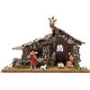 Ferrari & Arrighetti Capanna per Presepe con Statuine da 8 Cm e Luci LED, Alimentazione a Pile, Legno/Yuta, 36x16x21 Cm