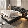 Trdlpyn Letto Imbottito Matrimoniale 180x200 con Lampada da Scrivania e Porte USB, Letto Contenitore con Rete a doghe e Allargare Testiera, letto una piazza e mezza in Pelle sintetica, struttura letto adulti