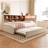 Trdlpyn Divano Letto 90*200 con Telecomando illuminazione d'atmosfera e Presa USB, Letto Estraibile 90*190, Lettos Imbottito Divanetto con Vano Comodino,Rete a doghe in Legno, Flanella,Beige(Nessun materasso