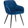 WOLTU Sedia per Sala da Pranzo Imbottita, Poltroncina in Velluto,Sedia da Cucina con Braccioli e Schienale, Gambe in Metallo, moderne,Blu,