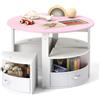 COSTWAY Set Tavolo e Sedie per Bambini a 5 Pezzi, Tavolino Rotondo Salvaspazio con 4 Sgabelli, Ripiano e 4 Cassetti in Tessuto, Set Mobili per Cameretta, Asilo e Disegnare (Rosa)