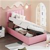 Wyibwy Letto imbottito 90x200 cm, Letto di stoccaggio idraulico,multifunzionale letto singolo con tessuto di lino,con Testata regolabile,adatto per adulti e ragazzi,Rosa