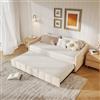 EZSSW Divano letto 2 posti in tessuto color crema, trasformabile in letto estraibile, struttura in metallo con rete a doghe, tasca laterale portaoggetti (Crema D, 90/180x200 Cm)