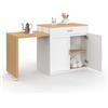 IDMarket - Isola centrale VITO 94-155 cm in legno bianco con tavolo da pranzo integrato allungabile in finitura faggio