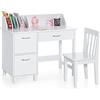 COSTWAY Set di Scrivania e Sedia per Bambini per Cameretta e Studio, Bianco | Tavolo e Sedia per Bambini con Cassetto e Armadietti per Studiare e Leggere, 90,5 x 46 x 81 cm