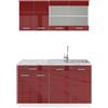 Vicco Cucina completa R-Line, Rosso lucido, 140 cm, PL Marmo, adatto a spazi piccoli, espandibile in modo modulare