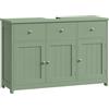 FOREHILL 100cm Mobile Sottolavabo per Bagno Grande, Mobile Bagno a 2 Cassetti e 3 Ante, Mobiletto Portaoggetti da Terra, Scanalatura a Forma di U, 100x30x61cm (Verde)