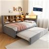 Trdlpyn Divano Letto 90 * 200 con Telecomando illuminazione d'atmosfera e Presa USB, Letto Estraibile 90 * 190, Vano Comodino, Rete a doghe in Legno Massello, Flanella, Grigio Scuro(Nessun materasso