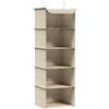 SONGMICS Organizer Armadio da Appendere, Portaoggetti da Appendere, Pieghevole e Salvaspazio, con Ganci in Metallo e Divisori Interni in Bambù, Stampa in Simil Lino, Beige Sabbia RCH005Y01