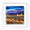 Lupia - Quadro Moderno con paesaggi e localismi Italiani, Ceramica e Stampa Rilievo, Cornice Legno Shabby Modern Bianca, Decorazione Parete, Quadretti Soggiorno, 29x29 cm, Firenze Panorama Twilight