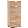 milani home - cassettiera 5 cassetti 45 x 38 x 103 cm, marrone chiaro, truciolare bilaminato, fatto in Italia