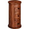 WOHNLING credenza Design Legno massello di sheesham 35x65x35 cm | Mobile con 3 cassetti | Mobile Laterale Stretto, Solido | Mini comò Tondo