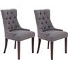 CLP Set 2 Poltrone Pranzo Aberdeen Stile Chesterfield I Coppia Sedie Soggiorno In Tessuto Imbottite Telaio In Legno Di Caucciù, Colore:grigio scuro, Colore del telaio:antico