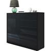 Vladon Madia Ben V2, mobile con 1 anta e 5 cassetti, nero opaco/nero lucido (79 x 74 x 36 cm)