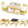 RELAX4LIFE Tavolino Bambini con Sedie, Tavolino Legno 3 in 1, Tavolo per Bambini con Piano Reversibile (Lavagna/Bianco) e 2 Sedie con Cassetti (Na+Giallo,62 x 62 x 48,5 cm)