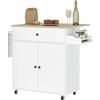 HOMCOM Isola per Cucina con Tavolo a ribalta, Cassetto, Armadietto a 2 Ante, Portaspezie e Portasciugamani, Mobile da Cucina con Ripiano Regolabile e Ruote a Freno, 106x42x87 cm, Bianco