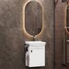 Planetmöbel Set di mobili da bagno lavabo con mobiletto 45 x 60 x 33 cm, specchio con illuminazione 50 x 90 cm per WC ospiti, bianco