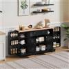 Oslghy Credenza Cucina, Mobile da Cucina con 4 Ante e 1 Cassetti, Credenza da Sala da Pranzo con Ripiani Regolabili, Mobile Multiuso, Buffet Moderno per Soggiorno con Portaspezie, 138x40x85cm (Nero)