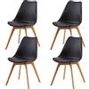 DORAFAIR set di 4 sedia da pranzo design scandinave con gambe in faggio massiccio e cuscini in finta pelle, Nero