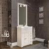 Inbagno Mobile bagno a terra retrò 75 cm bianco decapè in legno, lavabo in ceramica e specchiera 50x100 con cornice e lampada in ottone, ROMANTICA