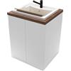 Inbagno Mobile lavatoio 71x65 cm bianco e legno con vasca in resina e ripiano interno, in kit di montaggio con sifone e piletta di scarico incluso, WANDA