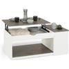IDMarket - Tavolino ELEA rettangolare alzabile con cassa in legno bianco ed effetto cemento