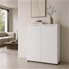Yellowshop - Bambey Mobile mobiletto madia multiuso 2 ante battente e 2 ripiani L72 x P35 x H88 cm casa ufficio colori Bianco, Cemento, Rovere Artisan Made in Italy. (Bianco Lucido)